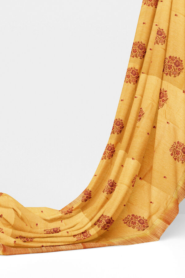 sri kumaran stores linen cotton yellow saree with golden red border 1 3