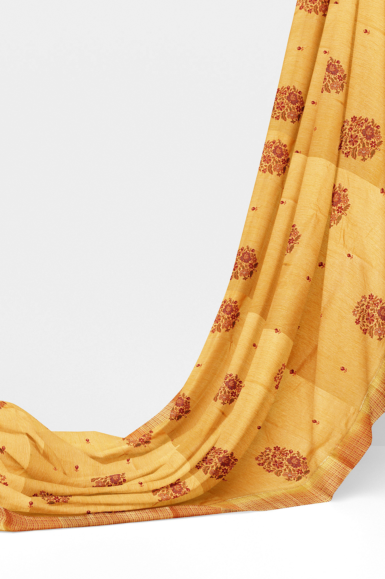 sri kumaran stores linen cotton yellow saree with golden red border 1 3