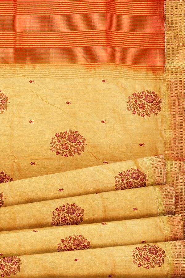 sri kumaran stores linen cotton yellow saree with golden red border 1 4