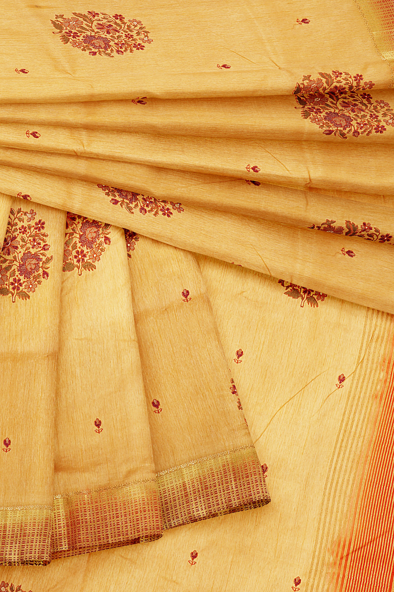 sri kumaran stores linen cotton yellow saree with golden red border 1 5