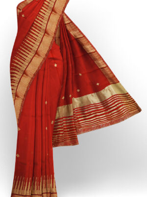 sri kumaran stores linen embroidery saree bright red saree with golden border 1