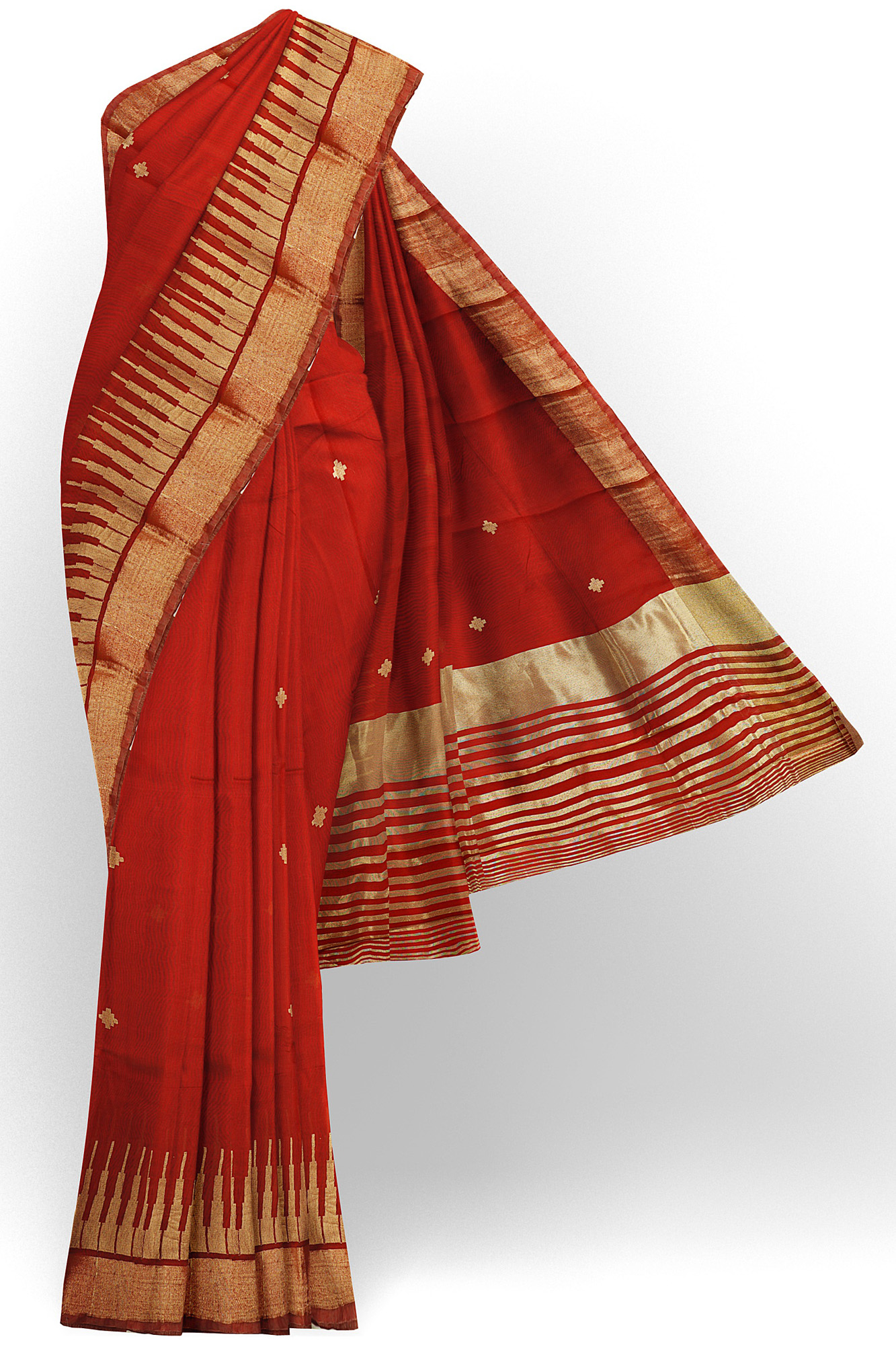 sri kumaran stores linen embroidery saree bright red saree with golden border 1