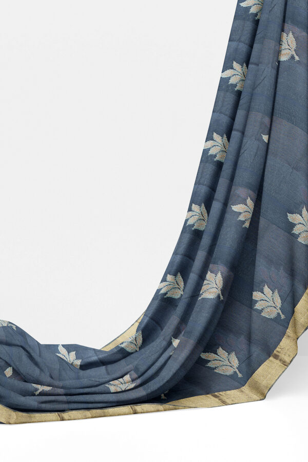 sri kumaran stores linen embroidery saree grey saree with golden border 3
