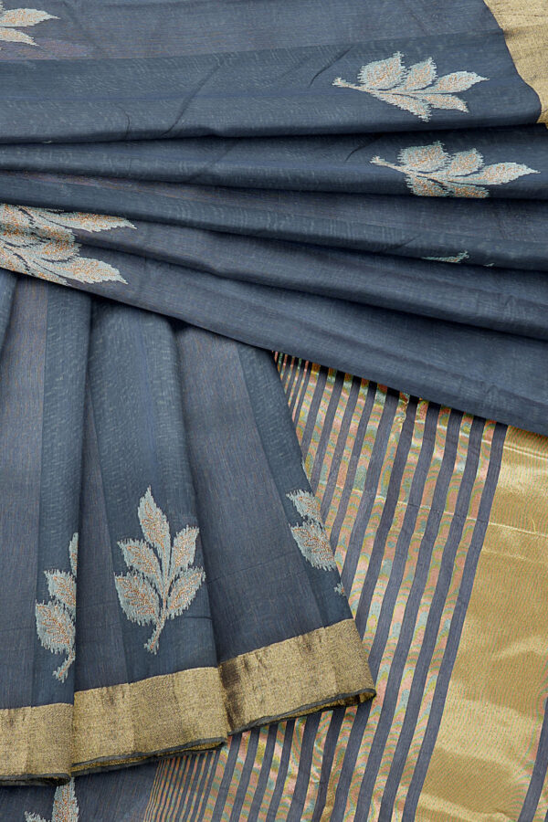 sri kumaran stores linen embroidery saree grey saree with golden border 5