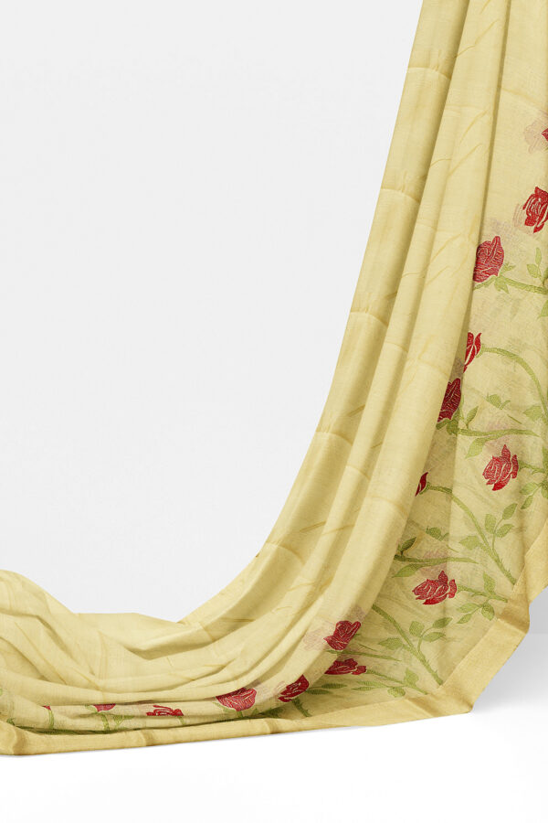 sri kumaran stores linen embroidery saree half white saree with golden border 3