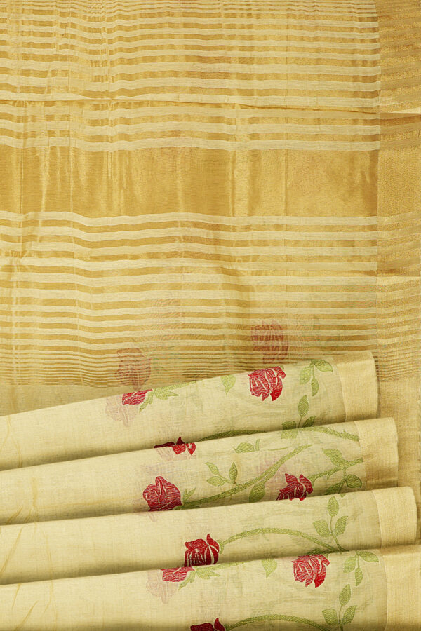 sri kumaran stores linen embroidery saree half white saree with golden border 4