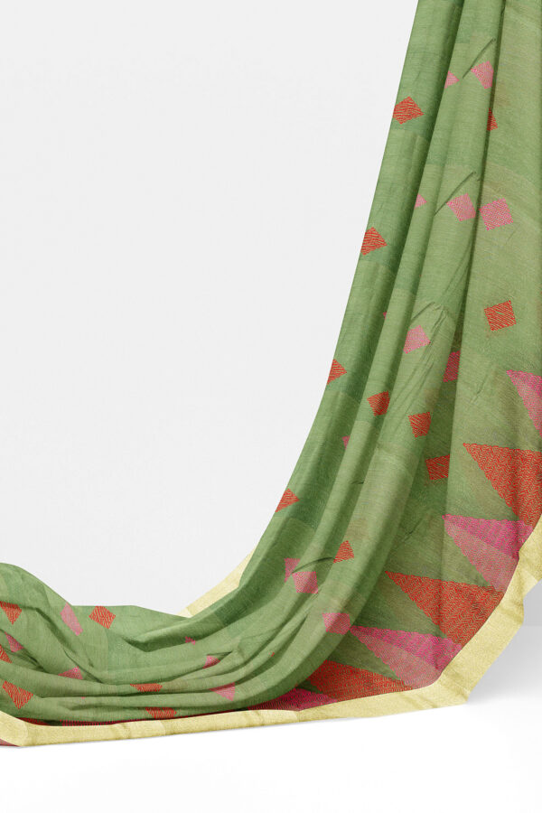sri kumaran stores linen embroidery saree light green saree with golden border 3