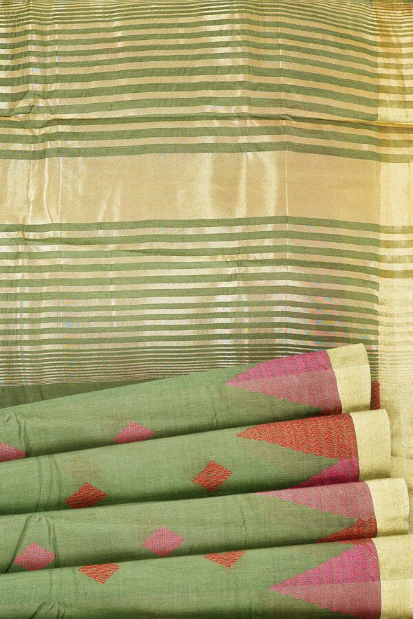 sri kumaran stores linen embroidery saree light green saree with golden border 4