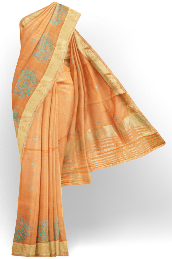 sri kumaran stores linen embroidery saree light orange saree with golden border 1
