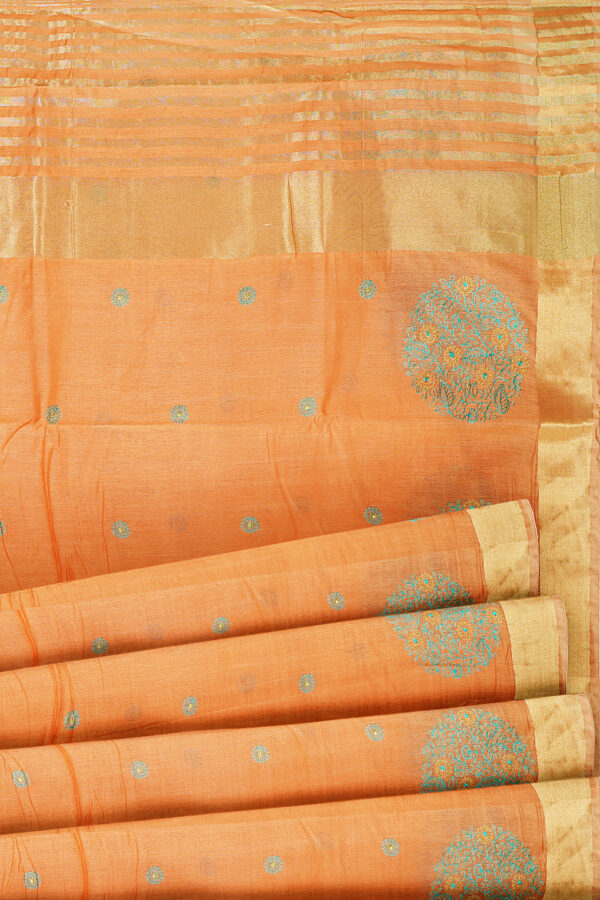 sri kumaran stores linen embroidery saree light orange saree with golden border 4