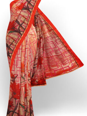 sri kumaran stores linen embroidery saree red saree with red border 1