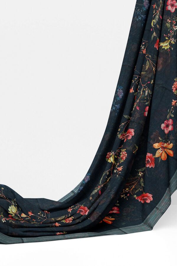 sri kumaran stores linen printed saree dark green saree with grey border 3