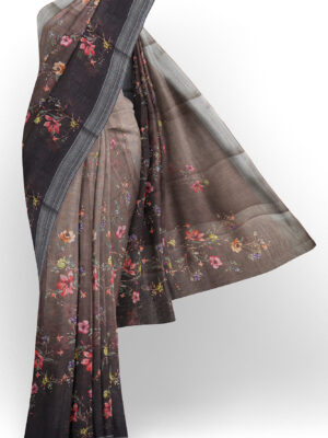 sri kumaran stores linen printed saree faded grey saree with grey border 1