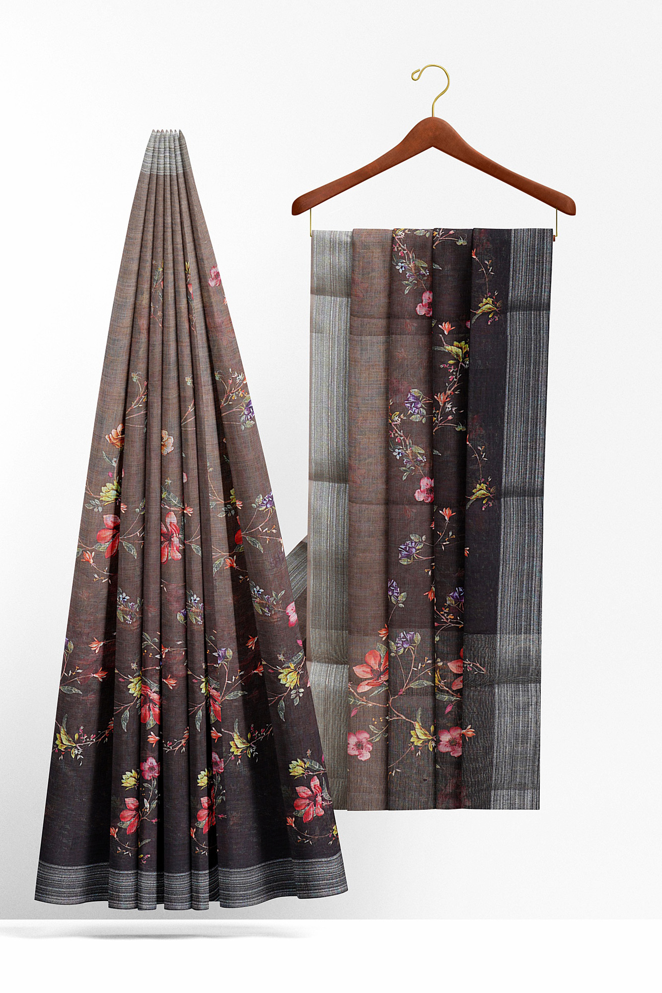 sri kumaran stores linen printed saree faded grey saree with grey border 2