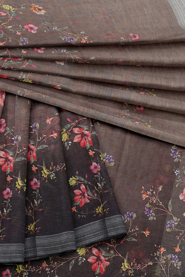 sri kumaran stores linen printed saree faded grey saree with grey border 5