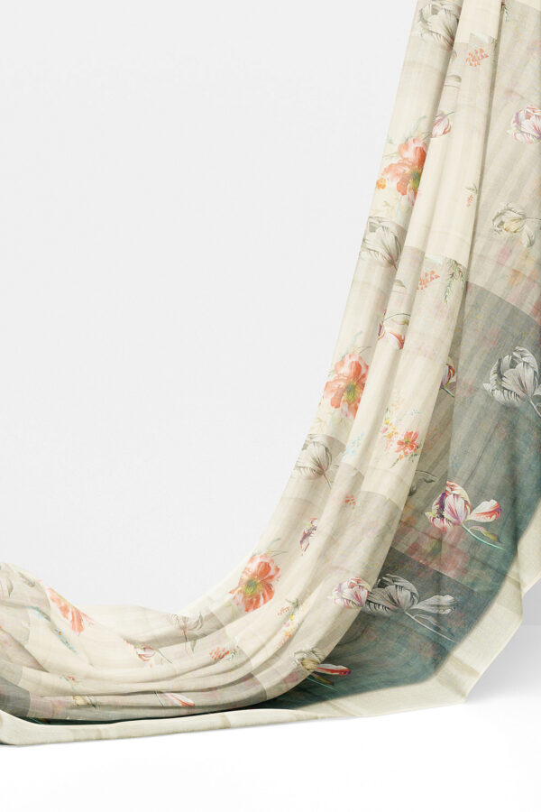 sri kumaran stores linen printed saree faded white saree with white border 3