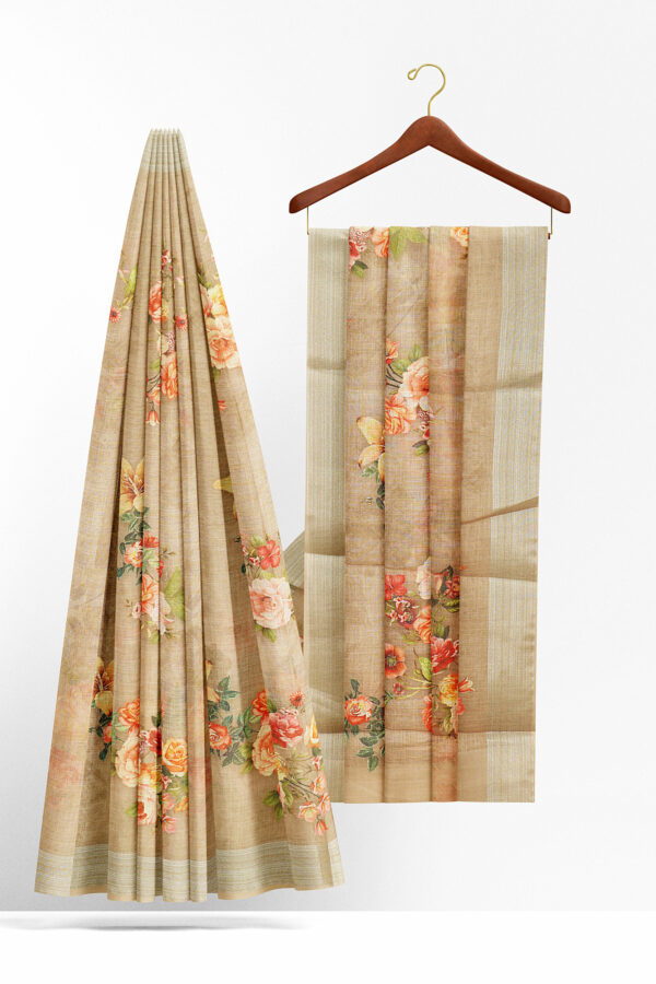 sri kumaran stores linen printed saree half white saree with white border 2
