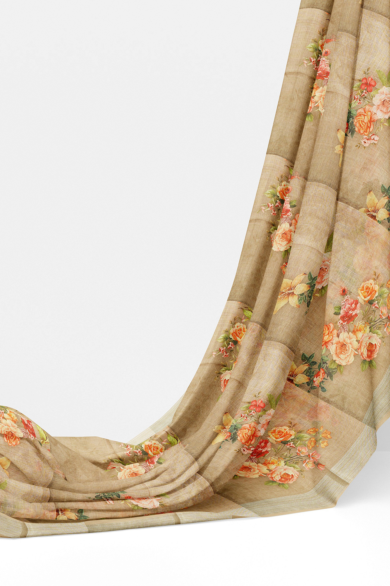 sri kumaran stores linen printed saree half white saree with white border 3