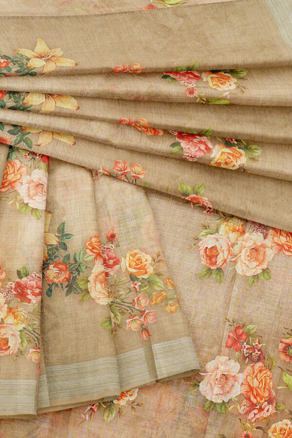 sri kumaran stores linen printed saree half white saree with white border 5