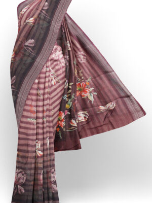 sri kumaran stores linen printed saree light brown saree with brown border 1