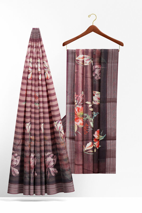 sri kumaran stores linen printed saree light brown saree with brown border 2