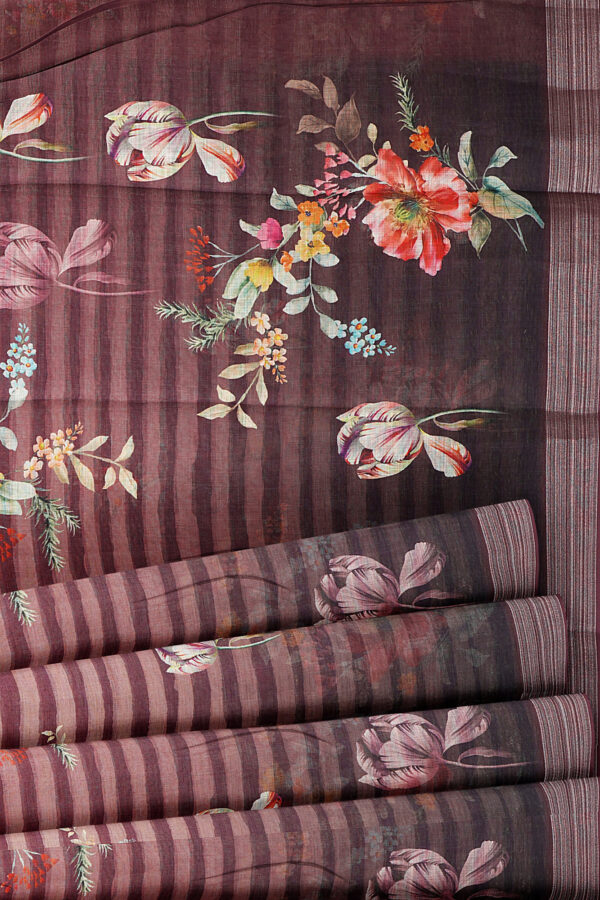 sri kumaran stores linen printed saree light brown saree with brown border 4