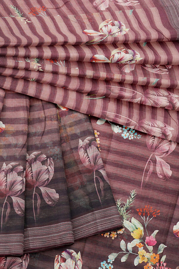sri kumaran stores linen printed saree light brown saree with brown border 5