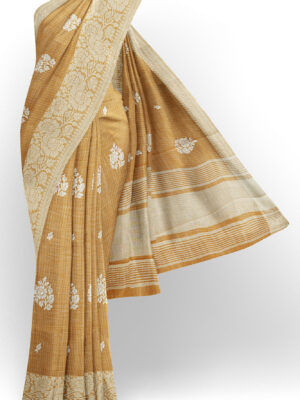 sri kumaran stores linen thread saree coffee brown saree with white border 1