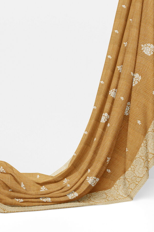sri kumaran stores linen thread saree coffee brown saree with white border 3