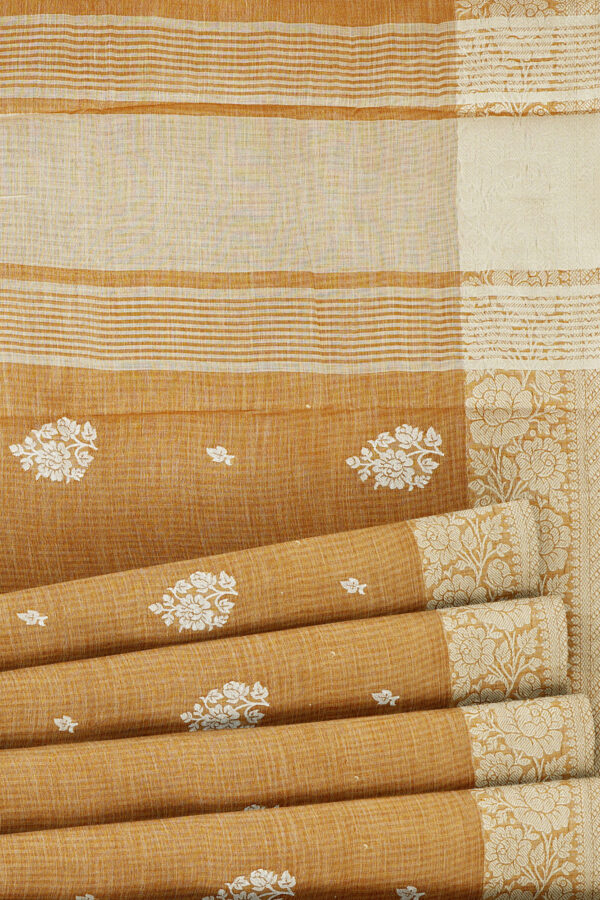 sri kumaran stores linen thread saree coffee brown saree with white border 4