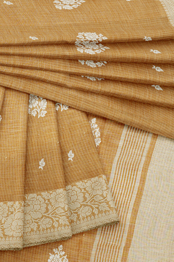 sri kumaran stores linen thread saree coffee brown saree with white border 5