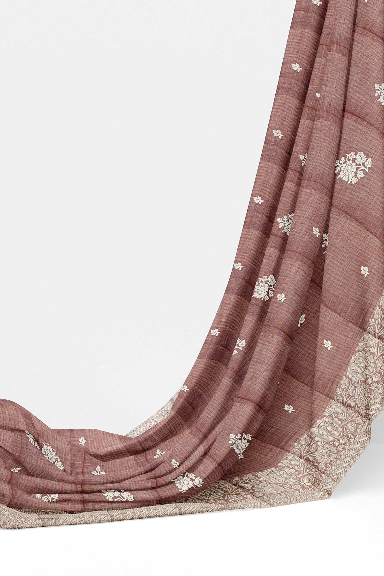 sri kumaran stores linen thread saree light brown saree with white border 3