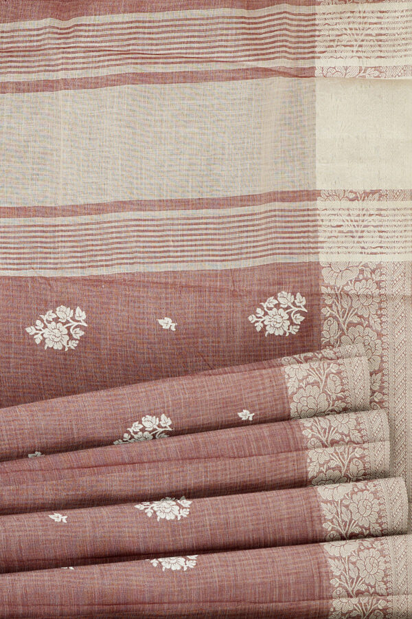 sri kumaran stores linen thread saree light brown saree with white border 4