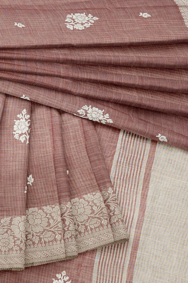 sri kumaran stores linen thread saree light brown saree with white border 5