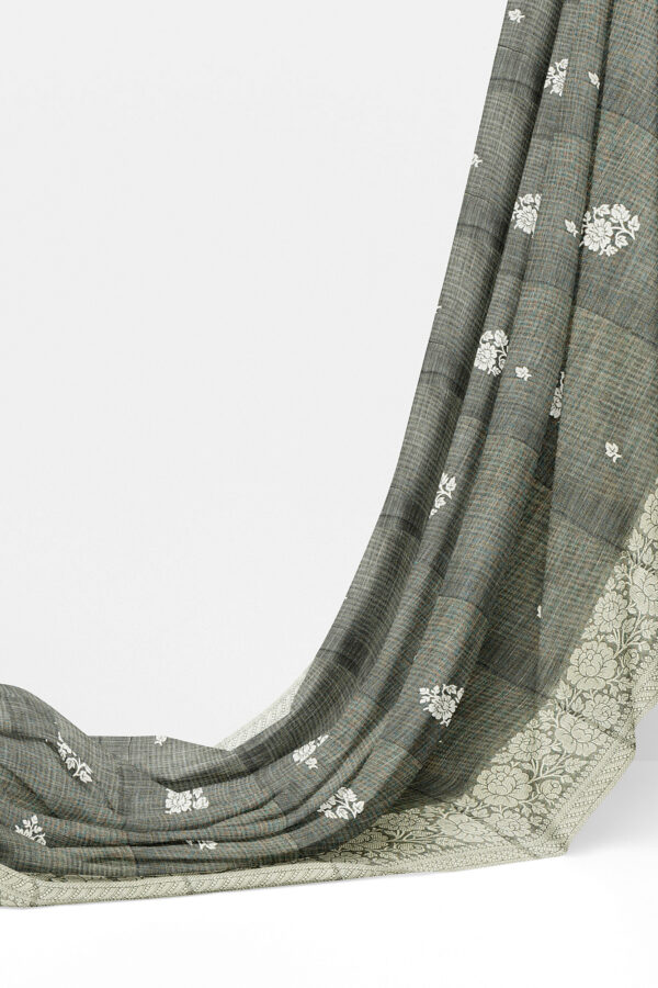 sri kumaran stores linen thread saree light grey saree with white border 3