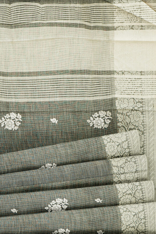 sri kumaran stores linen thread saree light grey saree with white border 4