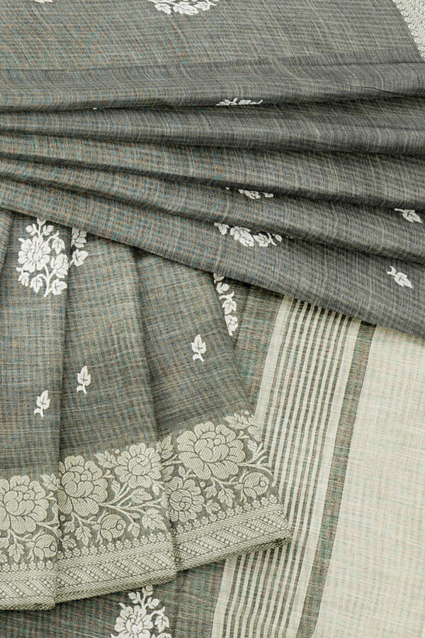 sri kumaran stores linen thread saree light grey saree with white border 5