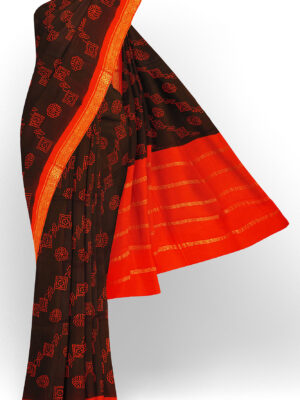 sri kumaran stores madurai cotton brown saree with orange border 1