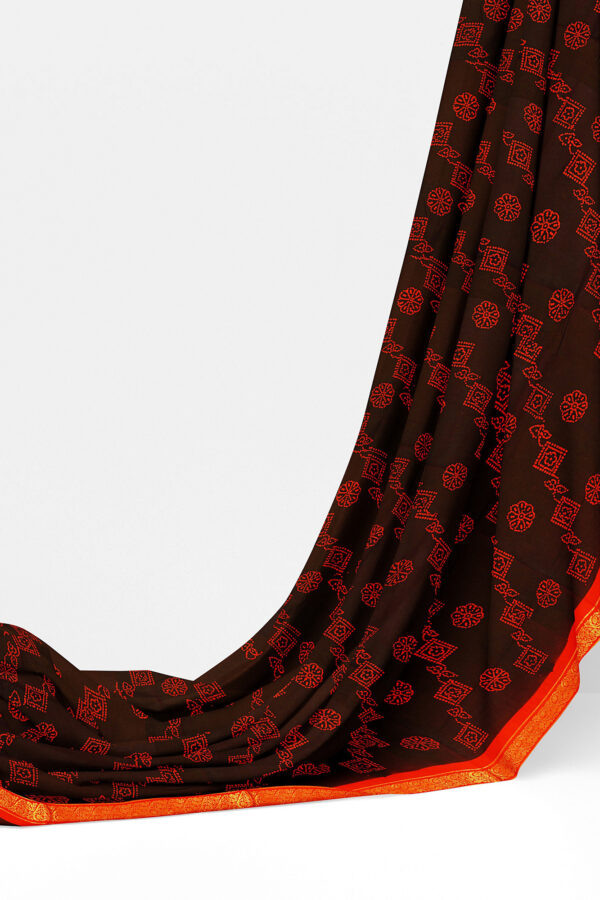 sri kumaran stores madurai cotton brown saree with orange border 3