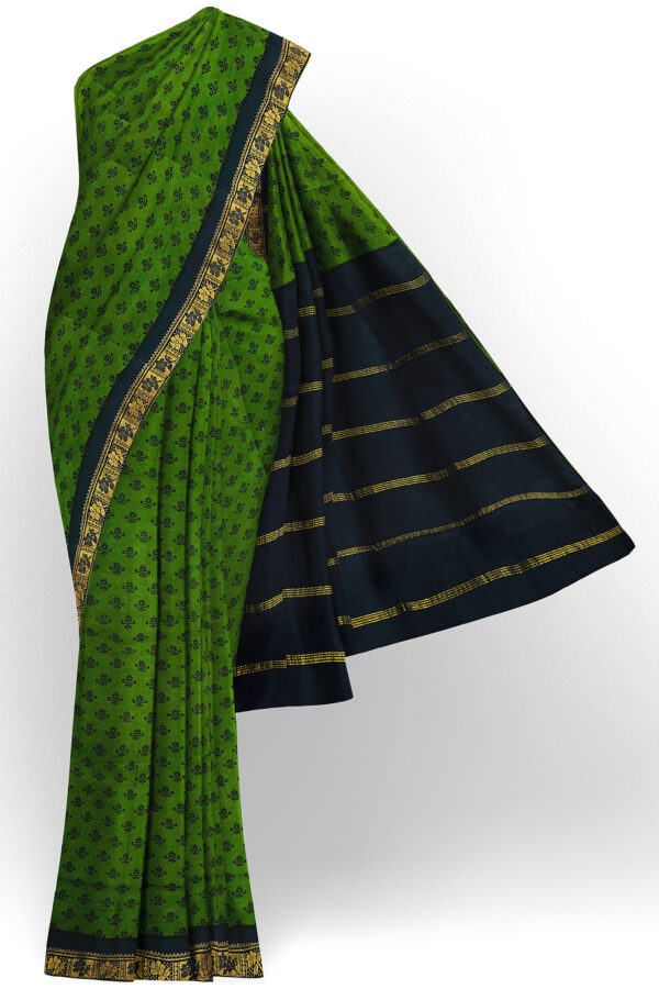 sri kumaran stores madurai cotton green saree with green border 1