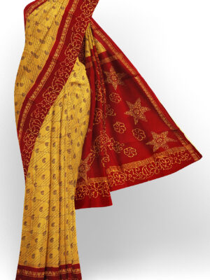 sri kumaran stores madurai cotton mustard yellow saree with red border 1