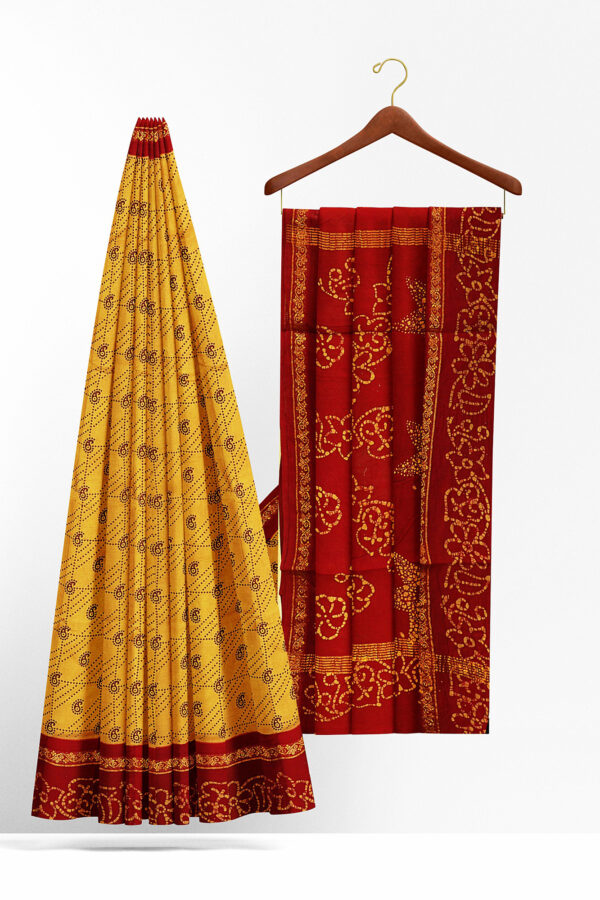 sri kumaran stores madurai cotton mustard yellow saree with red border 2