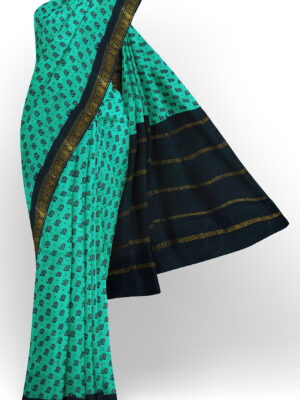 sri kumaran stores madurai cotton turquoise blue saree with black border 1