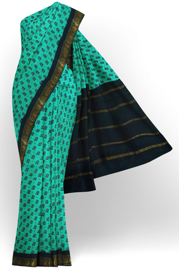 sri kumaran stores madurai cotton turquoise blue saree with black border 1
