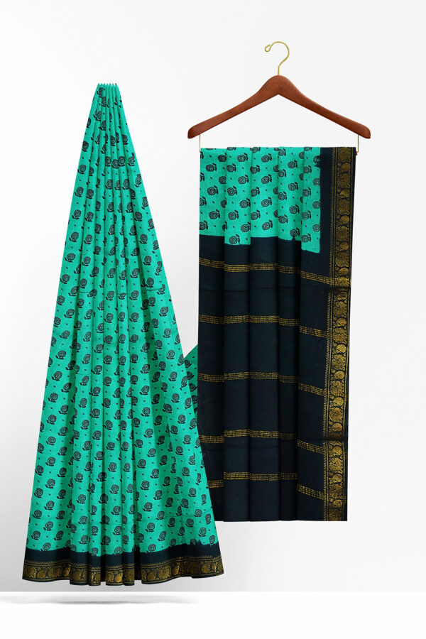 sri kumaran stores madurai cotton turquoise blue saree with black border 2