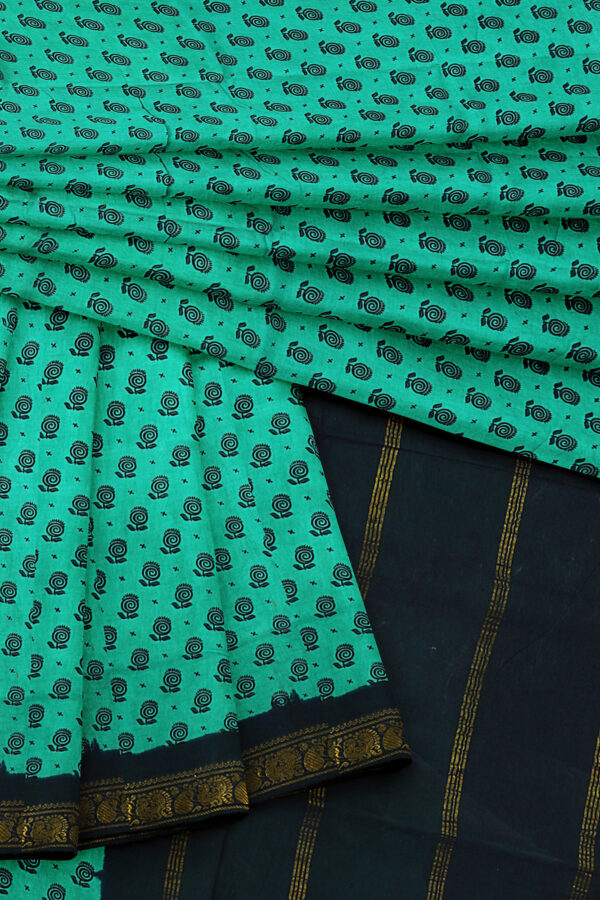 sri kumaran stores madurai cotton turquoise blue saree with black border 5