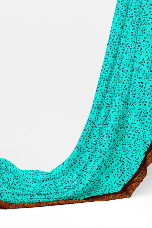 sri kumaran stores madurai cotton turquoise blue saree with brown border 3