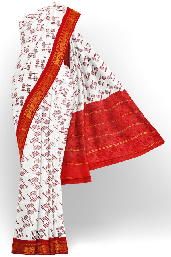 sri kumaran stores madurai cotton white saree with red border 1