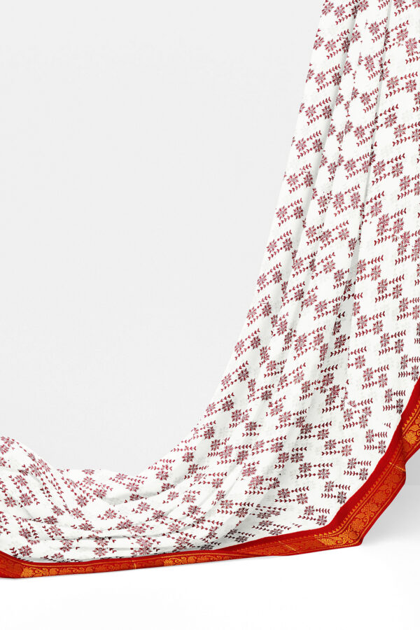 sri kumaran stores madurai cotton white saree with red border 3