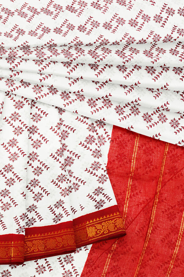 sri kumaran stores madurai cotton white saree with red border 5